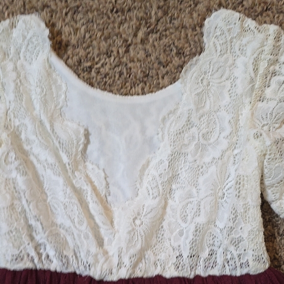 Elegant White and Burgundy/Wine Kids Dress - Picture 4 of 6